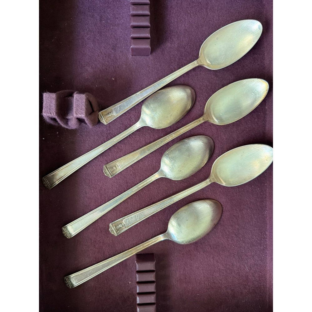 Holmes & Edwards Century 1923 Silverplate Teaspoons Set of 6 Art Deco Greek Key